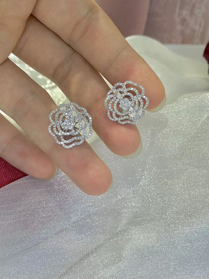 18K White Gold Real Natural Diamond Stud Earrings for Women