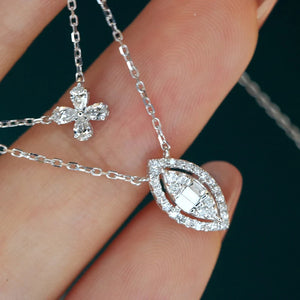 18K White Gold Real Natural Diamond Pendant Necklace for Women