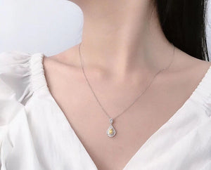 18K White Gold Real Natural Yellow Diamond Pendant Necklace for Women