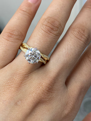 18K White Gold & Yellow Engagement Ring with 3.08 CT Diamond and Matching Yellow Wedding Band