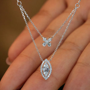 18K White Gold Real Natural Diamond Pendant Necklace for Women