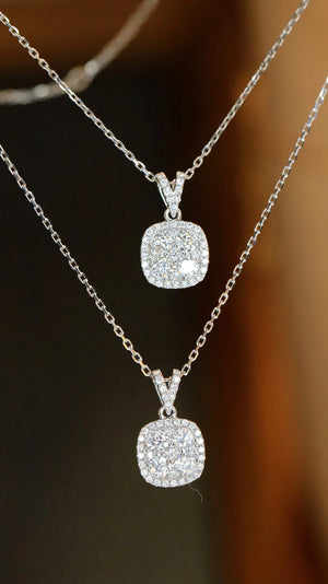 18K White Gold Real Natural Diamond Pendant Necklace for Women