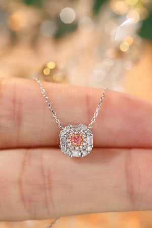 18K White Gold Real Natural Pink Diamond Pendant Necklace for Women