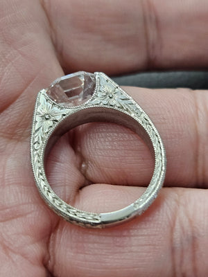 Men's Diamond Ring 5.06 ct Antique Cut Lab Asscher Hand Engraved