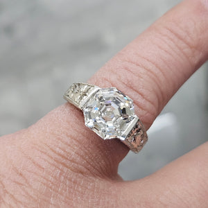 Men's Diamond Ring 5.06 ct Antique Cut Lab Asscher Hand Engraved