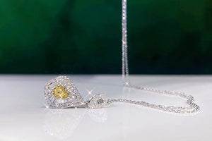 18K White Gold Real Natural Yellow Diamond Pendant Necklace for Women