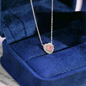 18K White Gold Real Natural Pink Diamond Pendant Necklace for Women