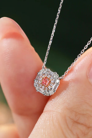 18K White Gold Real Natural Pink Diamond Pendant Necklace for Women