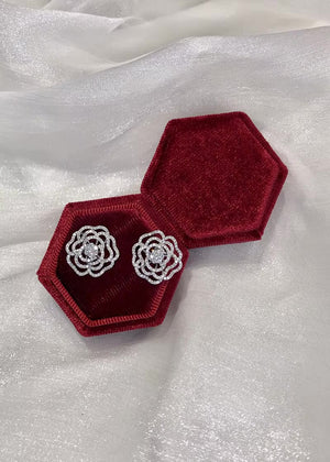 18K White Gold Real Natural Diamond Stud Earrings for Women