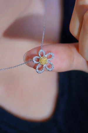 18K White Gold Real Natural Yellow Diamond Pendant Necklace for Women