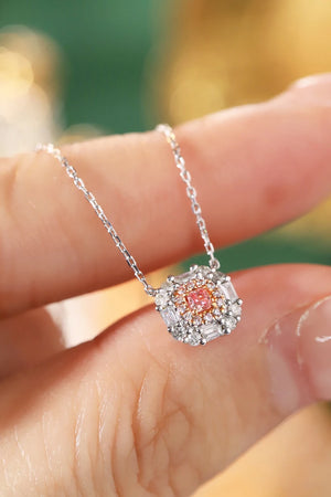 18K White Gold Real Natural Pink Diamond Pendant Necklace for Women