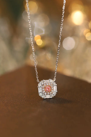 18K White Gold Real Natural Pink Diamond Pendant Necklace for Women