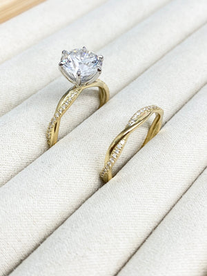 18K White Gold & Yellow Engagement Ring with 3.08 CT Diamond and Matching Yellow Wedding Band