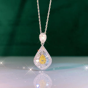 18K White Gold Real Natural Yellow Diamond Pendant Necklace for Women