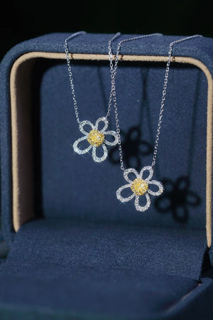 18K White Gold Real Natural Yellow Diamond Pendant Necklace for Women