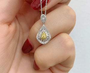 18K White Gold Real Natural Yellow Diamond Pendant Necklace for Women