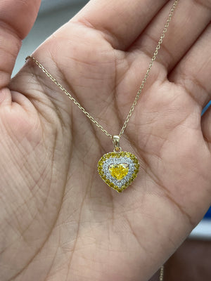 *Premade* 1.21 cttw Fancy Yellow Heart Double Halo with lab diamonds Necklace