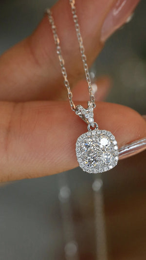 18K White Gold Real Natural Diamond Pendant Necklace for Women