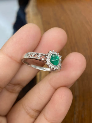 18K WhiteGold Real Natural Emerald Ring for Women