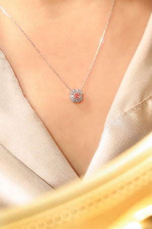 18K White Gold Real Natural Pink Diamond Pendant Necklace for Women