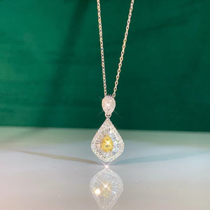 18K White Gold Real Natural Yellow Diamond Pendant Necklace for Women