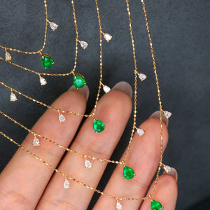 18K Yellow Gold Real Natural Emerald and Diamond Gemstone Necklace for Women