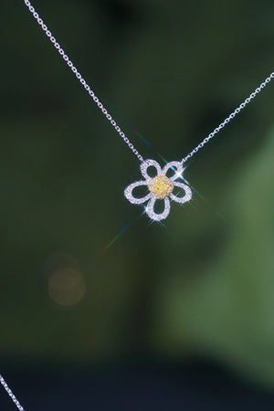 18K White Gold Real Natural Yellow Diamond Pendant Necklace for Women