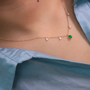 18K Yellow Gold Real Natural Emerald and Diamond Gemstone Necklace for Women