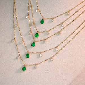 18K Yellow Gold Real Natural Emerald and Diamond Gemstone Necklace for Women