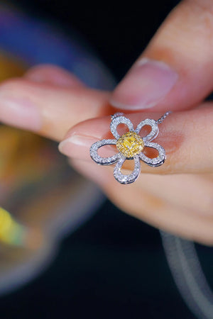 18K White Gold Real Natural Yellow Diamond Pendant Necklace for Women