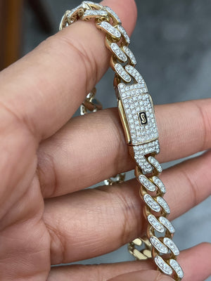2.96 cttw Lab Diamond 7.5 Inches 14k Yellow Gold Cuban Link Bracelet
