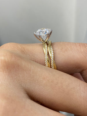 18K White Gold & Yellow Engagement Ring with 3.08 CT Diamond and Matching Yellow Wedding Band