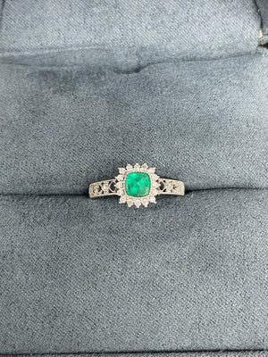 18K WhiteGold Real Natural Emerald Ring for Women