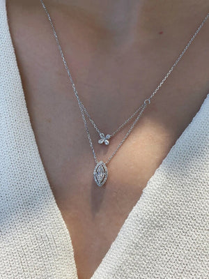 18K White Gold Real Natural Diamond Pendant Necklace for Women