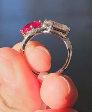 18k Natural Ruby and Lab Emerald Ring