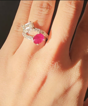 18k Natural Ruby and Lab Emerald Ring