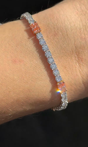 8.57ct radiant pink lab diamond
and round white lab diamond tennis bracelet