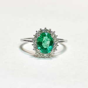 Oval Emerald Diamond Halo Ring