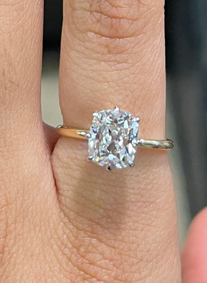 3.01ct Elongated Old Mine Cut Solitaire Ring