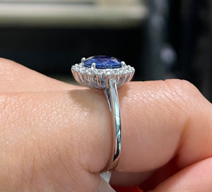 Ceylon Sapphire & Diamond Halo Ring
