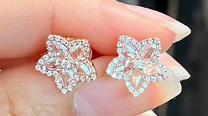 Rose Cut Diamond Halo Flower Earrings