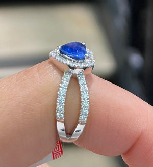 Heart Shaped Sapphire Diamond Halo Ring