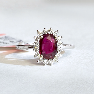 Oval Ruby Diamond Halo Ring