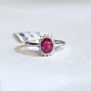 *resize to 5.75" * Oval Ruby Diamond Halo Ring