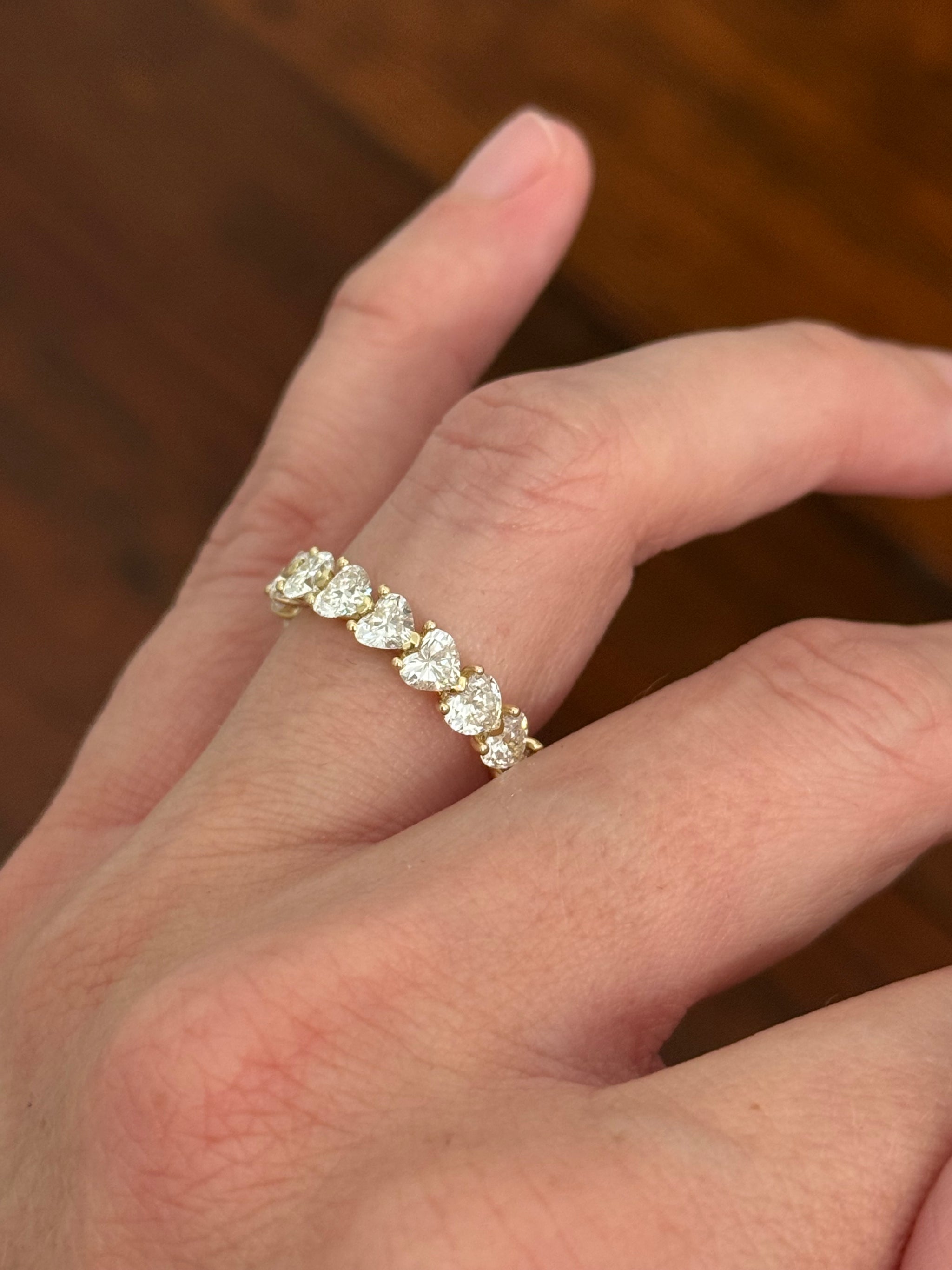 Yellow gold 4.49ct heart shaped lab diamond eternity band