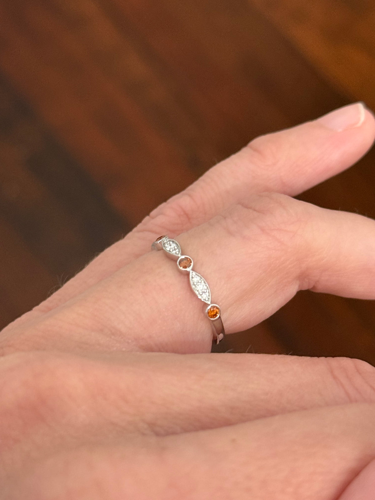 White gold orange and white lab diamond band