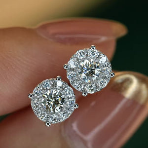 18K White Gold Real Natural Diamond Stud Earrings for Women