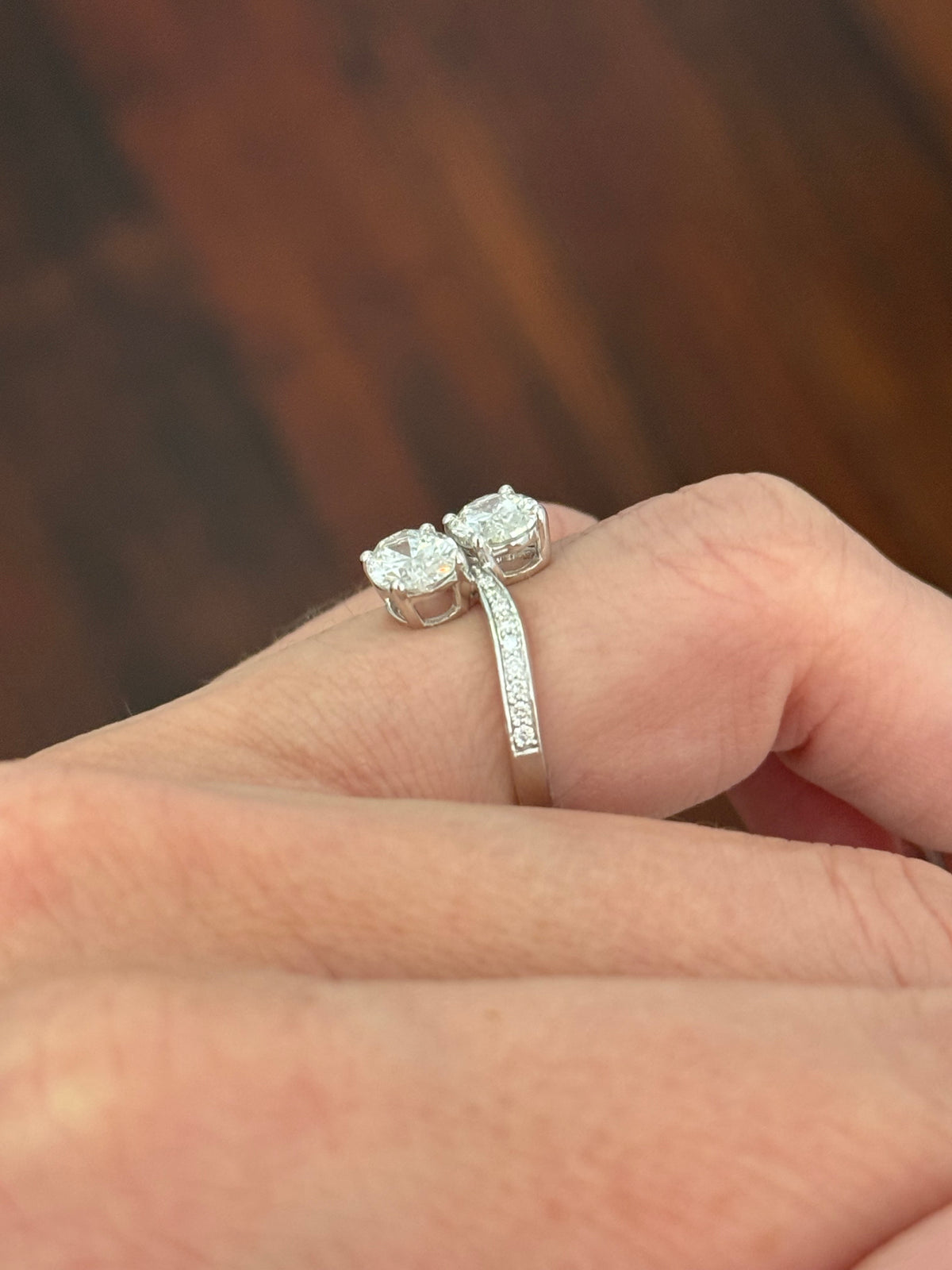 White gold oval and round lab diamond ring. Ovals are approximately 1ct each and 7.6x5mm