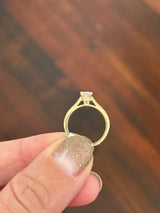 Size 3.75 IGI certified yellow gold pear and round lab diamond ring. Center stone is 0.58cts