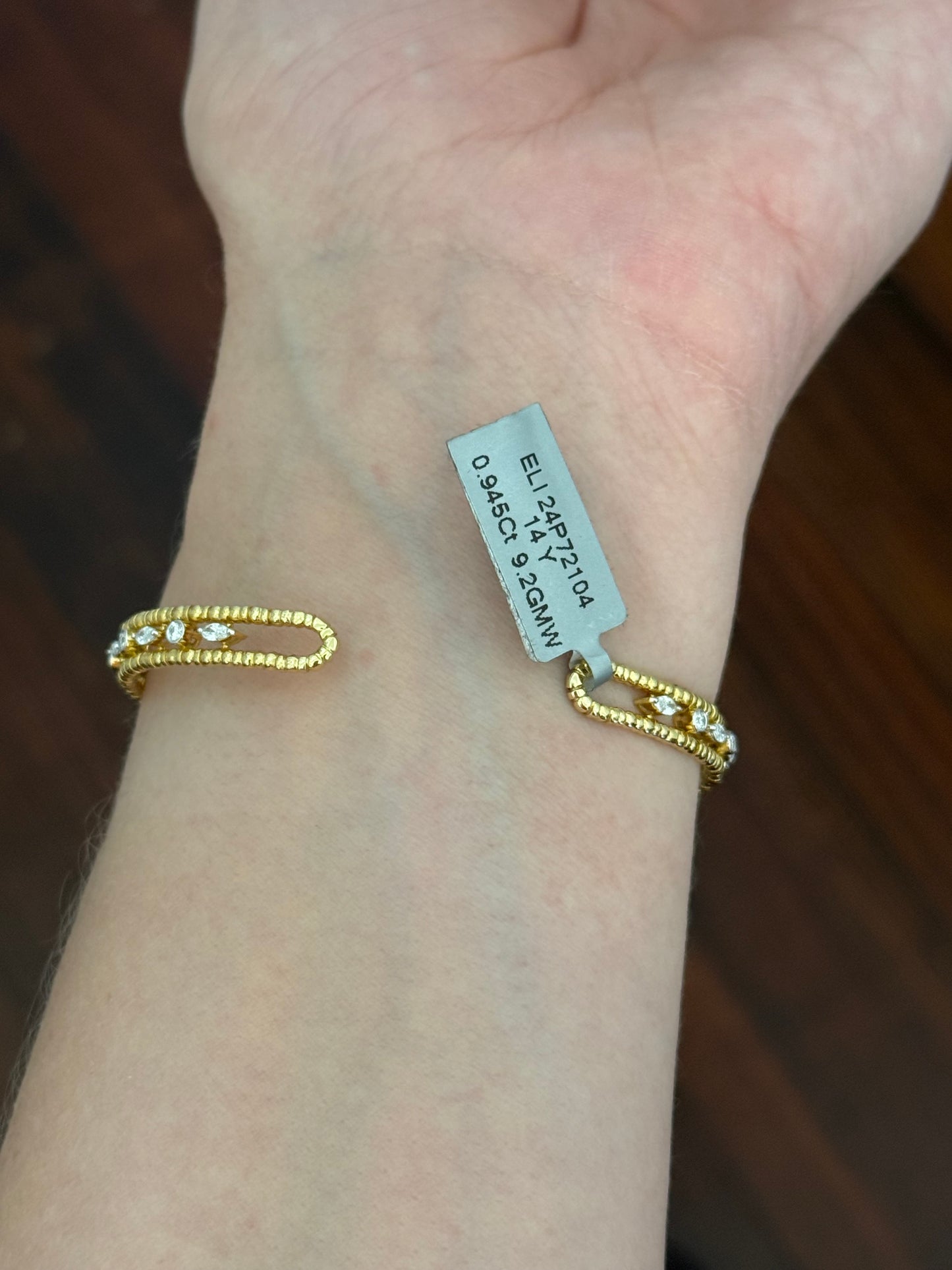 Yellow gold marquise and round lab diamond flex cuff